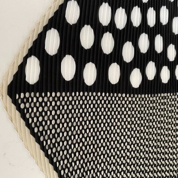 Laura Contemporary Polka Dot Pleated Scarf Accordion Style Blk Wht Tan OS - Picture 3 of 8